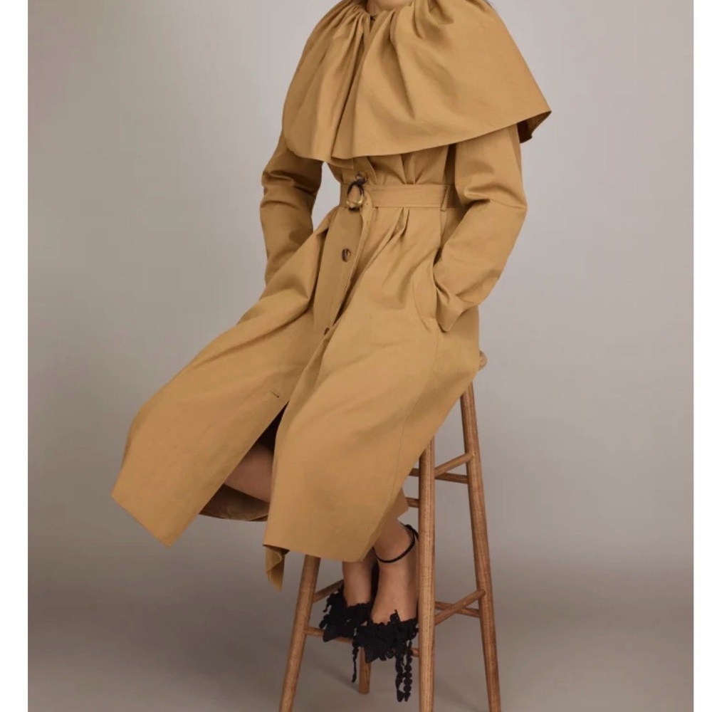NWT Rebecca Taylor Runway Caped Cotton Trench Coat - Tan/Almond Size M NWOT